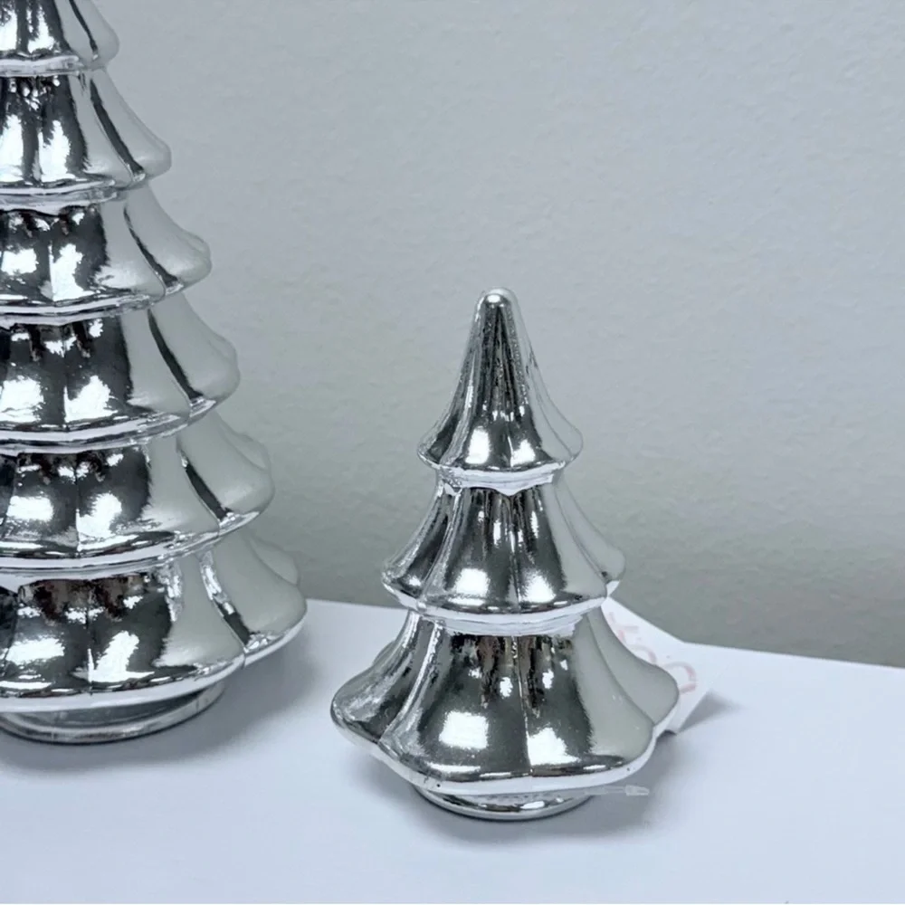 Target Bullseye Playground Silver Metallic Glass Trees, Set of 2, New